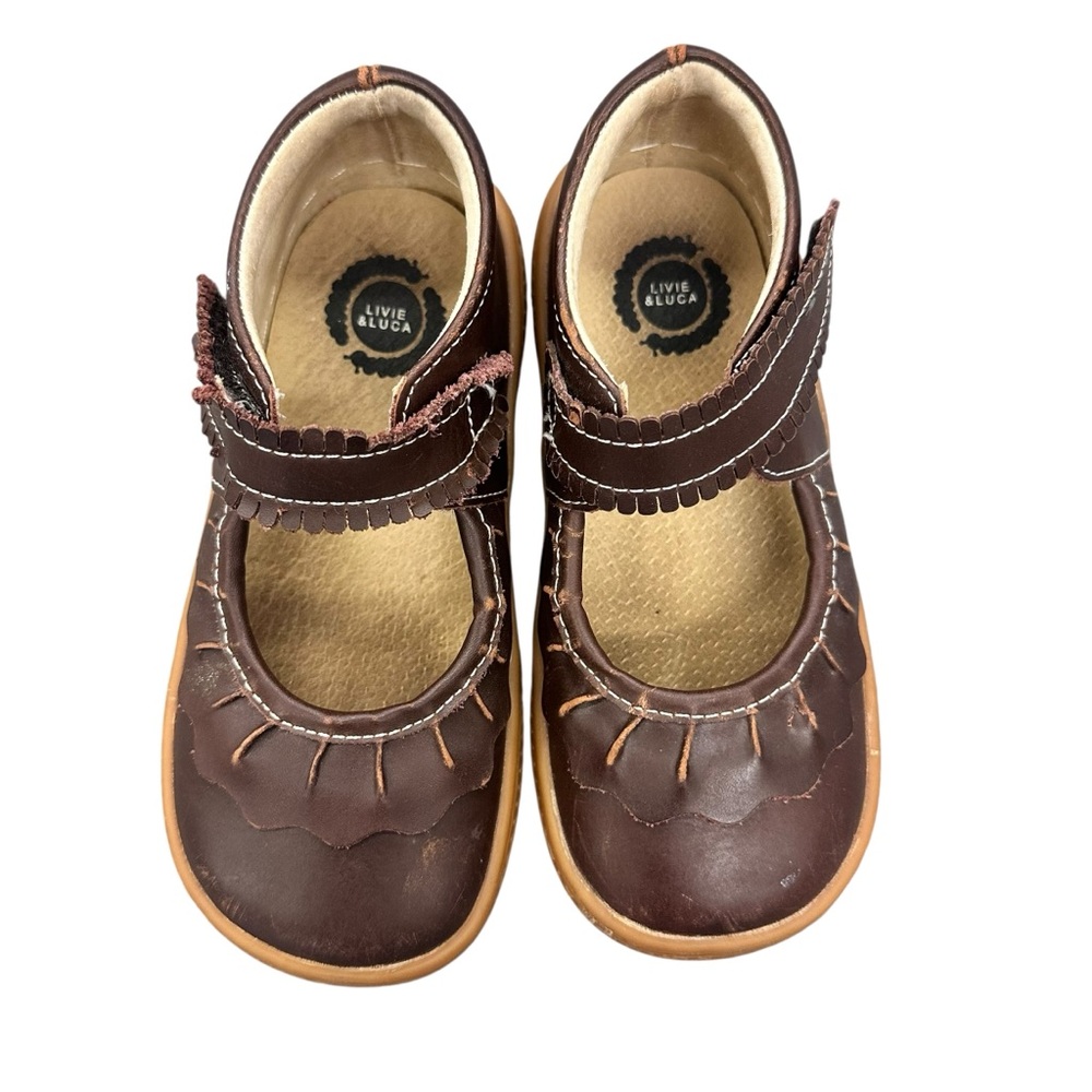 Livie & Luca Ruche Classic Mary Jane Shoes‎ Brown Leather Size 10